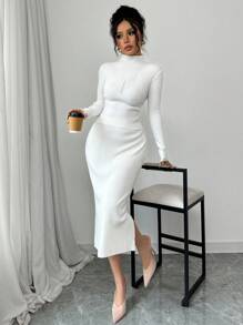 Chiquease 2pcs Set Women Slim-Fit High Neck Stylish Knitted Sweater, Autumn/Winter