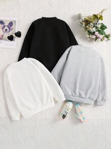3 件套 Tween Girls 套装：图案印花圆领运动衫，休闲时尚，适合日常穿着 - 彩色 - 查看 2