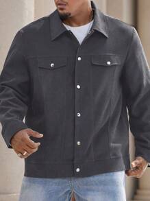 Manfinity Homme Chaqueta casual de manga larga con bolsillo y abotonadura delantera para hombres de talla grande