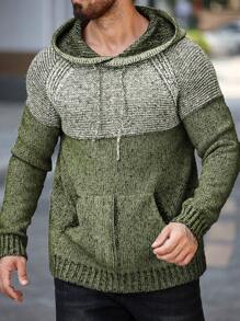 Manfinity Homme Men's Solid Color Patchwork Pocket Minimalist Casual Hoodie Sweater - Green - View 3