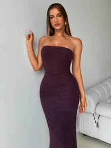 Aloruh Áo ống trơn màu cho nữ, Đầm ôm body tối giản, mặc thường ngày - Màu tím - Xem 4