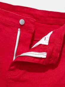 SHEIN Bolty Tween Boy Casual Mid-Rise Skinny Asymmetrical Distressed Graphic Print Red Jeans