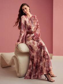 MOTF PREMIUM ALLOVER PRINT DRAPED DRESS,VALENTINE'S DAY OUTFIT,SPRING/SUMMER - Multicolor - View 5