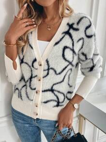 SHEIN Unity Asymmetrical Striped Women Casual Cardigans, Simple Fashionable For Everyday Wear Fall Cloth For Women - Apricot - View 3