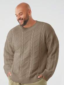 Manfinity NXTstreet Plus Size Men Cable Knit Loose Crew Neck Long Sleeve Sweater