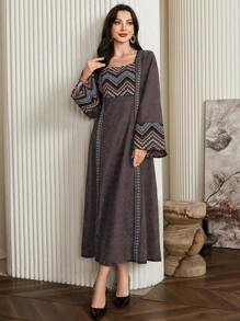 Al Najma 女士土耳其连衣裙和阿拉伯传统长袍，朴素优雅的 A 字形长袍和 Jalabiya，适合晚会/婚礼嘉宾/周年纪念 - 棕色 - 查看 4