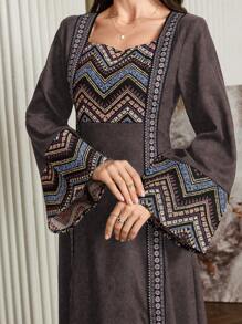 Al Najma 女士土耳其连衣裙和阿拉伯传统长袍，朴素优雅的 A 字形长袍和 Jalabiya，适合晚会/婚礼嘉宾/周年纪念 - 棕色 - 查看 8