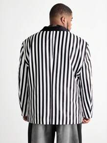 Manfinity VCAY Plus Size Men Street Fashion Striped Weave Long Sleeve Blazer, For Fall Winter - Multicolor - View 4