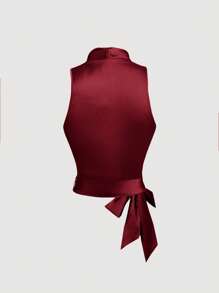 SHEIN MOD Top de tirantes sin mangas con nudo en la espalda y cruce en el frente en talla grande, color albaricoque vintage