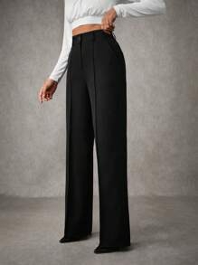 Pantalon de costume pour femmes avec détails de couture plissés unicolore