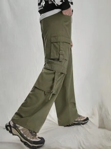 Mainfolk Men's Elastic Waist Straight-Leg Casual Cargo Pants - Army Green - View 1