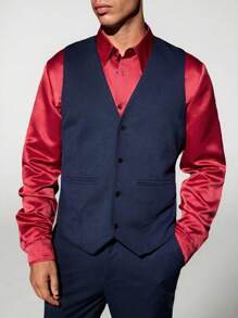 Manfinity VCAY Men's Knit Fashion Casual Sleeveless Jacket Vest Patchwork Design