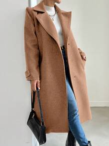 EURMUSE 女士休闲宽松翻领外套，秋季 - 駝色 - 查看 3