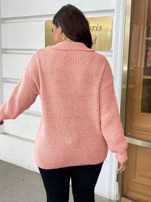 INAWLY Suéter holgado informal para mujer talla grande, de unicolor, con hombros caídos, empalmes, bolsillo y cuello en V, para el invierno