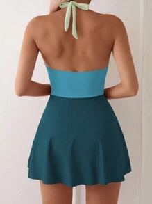 Swim Vcay 女士海滩度假拼色深 V 领露背系带比基尼夏季 - 彩色 - 查看 2