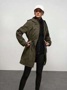 In My Nature In My Nature Women's Letter Print Long Sleeve Drawstring Waist Hooded Outdoor Raincoat Jacket