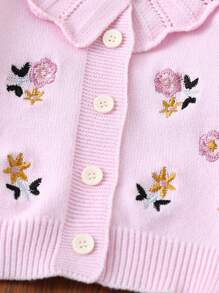 SHEIN Baby Girls Sweater 2 Pieces Set, Cute And Elegant Ruffled Collar Cardigan Tops And Flared Pants Knit Suit, Autumn/Winter - Mauve Purple - View 4