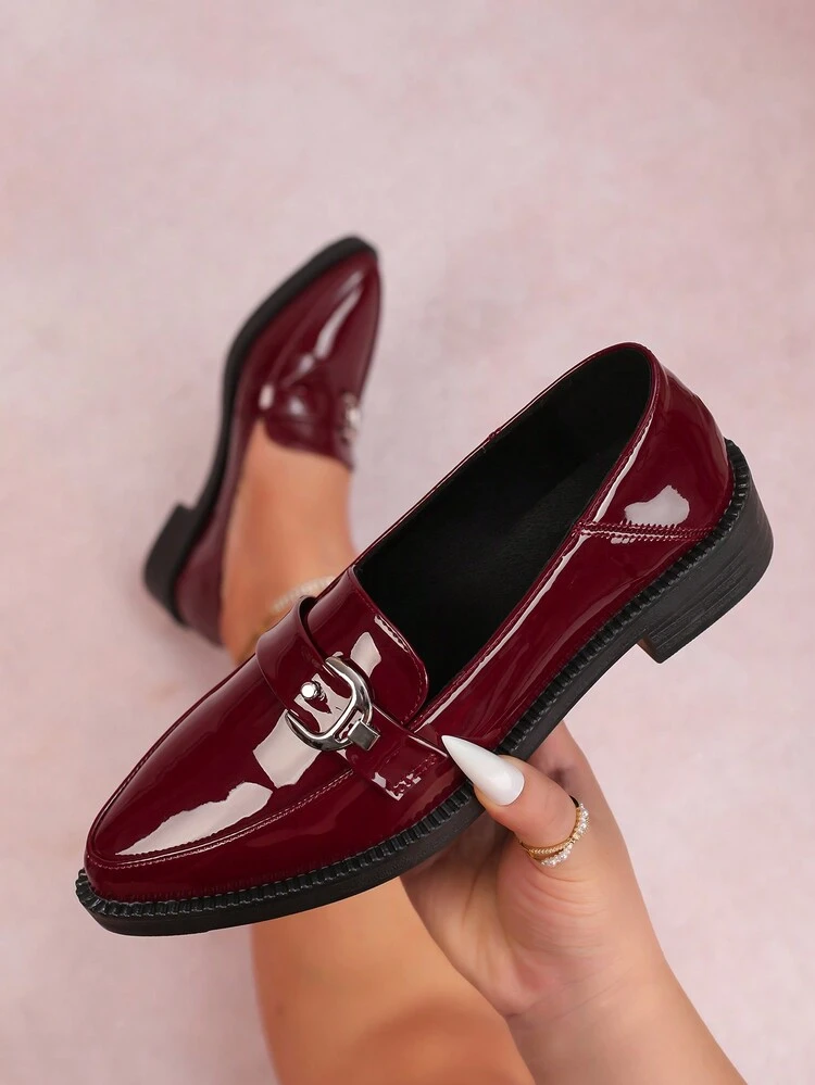 CUCCOO CURVES Wide Fit Chunky Platform Flats Pointed Toe Solid Wine Red Deep Vamp Lace-Up Oxford Loafers For Women