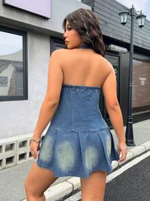 SHEIN ICON 大码女式露背简约褶皱休闲性感连衣裙