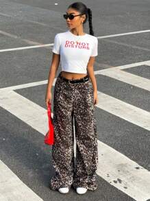 Muchica 女式豹纹前扣口袋休闲长裤 - 彩色 - 查看 6