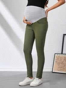 SHEIN Maternity Skinny Jeans, Casual And Stylish For Everyday Wear - Army Green - View 6