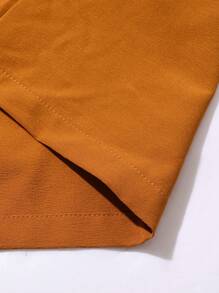 Manfinity Homme 2pcs Men Casual Solid Color Lapel Collar Long Sleeve Shirt And Drawstring Waist Long Pants Set, Spring And Autumn - Brown - View 3