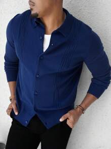 Manfinity CityGents Cardigan informal de manga larga de un solo botonadura y unicolor para hombre, otoño/invierno