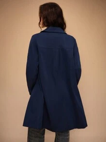 Forever 21 Women's Minimalist Fashion Casual Everyday Trench Coat - Navy Blue - View 2