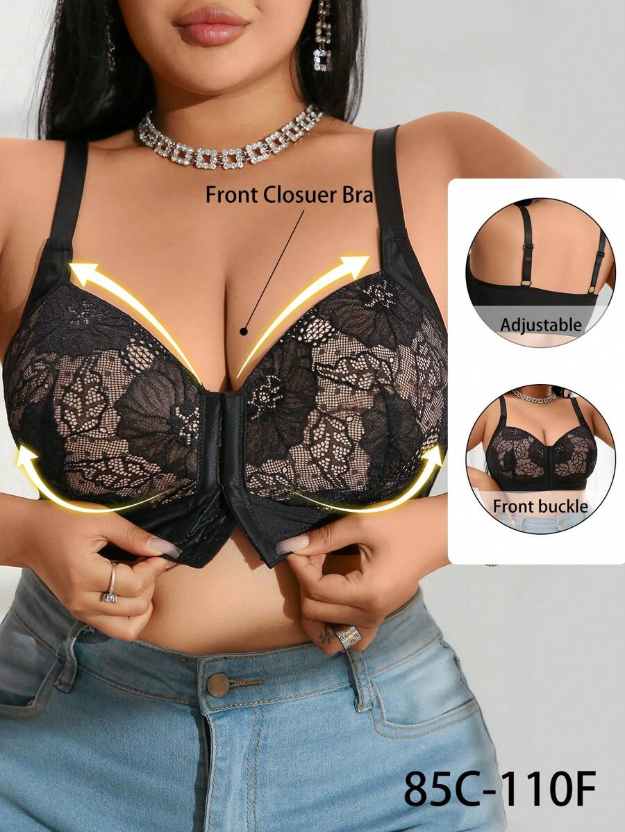 1pc Front-Cloture Plus Size Wireless Bra - Multicolor - View 1