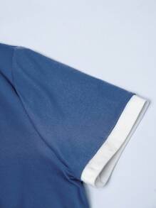 EMERY ROSE Women's Contrast Binding T-Shirt Graphic Tees Women Tops - Blue - View 4