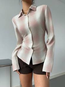 SHEIN EZwear Women's Tie Dye Print Single-Breasted Casual Versatile Blouse, Autumn - Multicolor - View 6