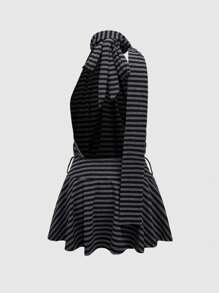 ROMWE Grunge Punk 2pcs Women Vintage Sexy Backless Colorblock Striped Wrap Scarf & Mini Dress Set