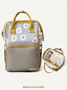 Cozy Pixies 1pc New Mom Bag Daisy Print Backpack, Spacious Multi-Function Maternity Nappy Bag For Outdoor Casual Wear - Multicolor - View 3