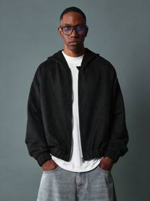 SUMWON Soft Fleece Full-Zip Hoodie Winter Essential Zip Front Casual Sports Workout Outerwear Streetwear Fall Activewear Jacket - Black - View 2