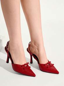 CUCCOO CHICEST Tacones altos de mujer de punta fina con lazo, elegantes y sexys, color rojo. Outfit elegante para citas, fiestas, Navidad y Año Nuevo