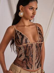 COSMINA Women Solid Contrast Color Spaghetti Strap Casual Tank Top With Glitter Decoration