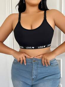 Moonlight&Mama Plus Size Maternity Casual Letter Print Nursing Bra - Black - View 3