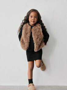 Maija Kids Maija Kids 2 件套年轻女孩休闲高领纯色连衣裙搭配蓬松背心