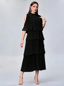 Modelyn 女士纯色简约休闲日常连衣裙 - 黑色 - 查看 3