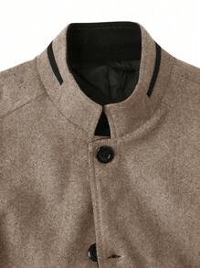 Manfinity Mode Men's Front Button Long Sleeve Pocket Minimalist Casual Jacket - Brown - View 4