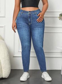 RueChic 98%Cotton Plus High Waist Skinny Jeans - Medium Wash - View 4