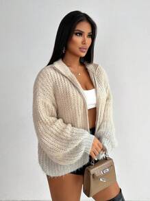 Zolique Áo khoác cardigan lông chồn giả nhiều màu kim loại bạc cho nữ - Màu Khaki - Xem 6