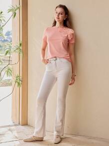 MOTF PREMIUM Camiseta de manga corta con aplicación floral - Rosa - Ver 4