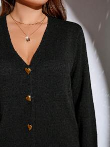 SHEIN Clasi كارديجان أسود بأكمام طويلة وأزرار قلب، مقاسات كبيرة، للربيع وعيد الحب