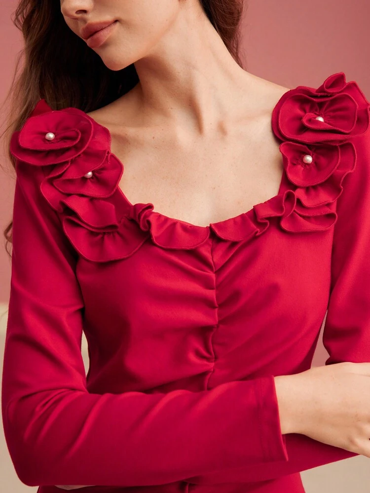 STEREO FLORAL RUCHED DRESS