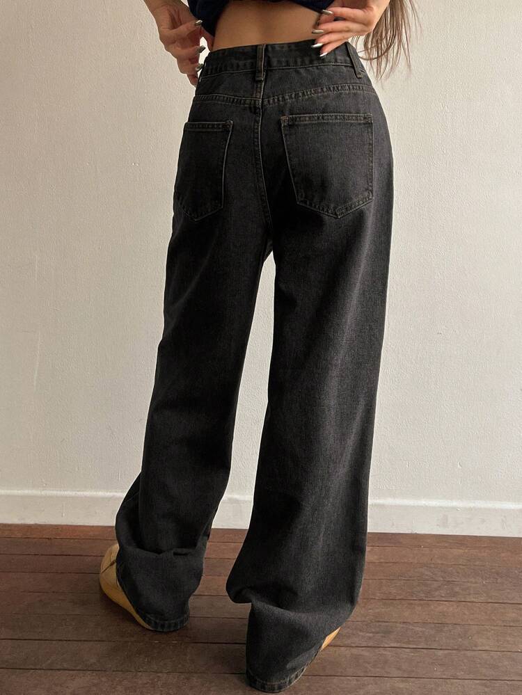 Women Vintage Loose Wide Leg Jeans With Pockets And Long Length, Washed Blue,Baggy Jeans,Fall Clothes