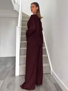 Siren Gaze Valentine's Day&New Year Women's Blazers, Burgundy Set,Suit Suits,Office Ladies' Wear, Business Ladies' Wear,Two Pieces Fall Outfits,Matching Outfits Couples,Shirt Set,Fall Clothes,Matching Family Pajamas,New Years Women Outfit Christmas Casual Red Spring - Burgundy - View 2