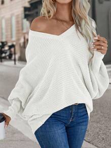 SHEIN LUNE Casual Simple Solid Color Batwing Sleeve Sweater For Autumn/Winter - White - View 4