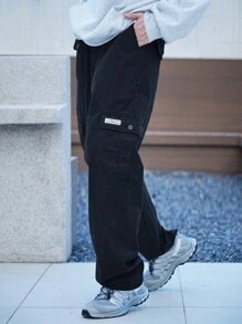 DAZY Men's Letter Graphic Pocket Casual Loose Pants Men Joggers - Black - View 3