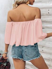 Breezaya 露肩简约纯色休闲衬衫，日常穿着